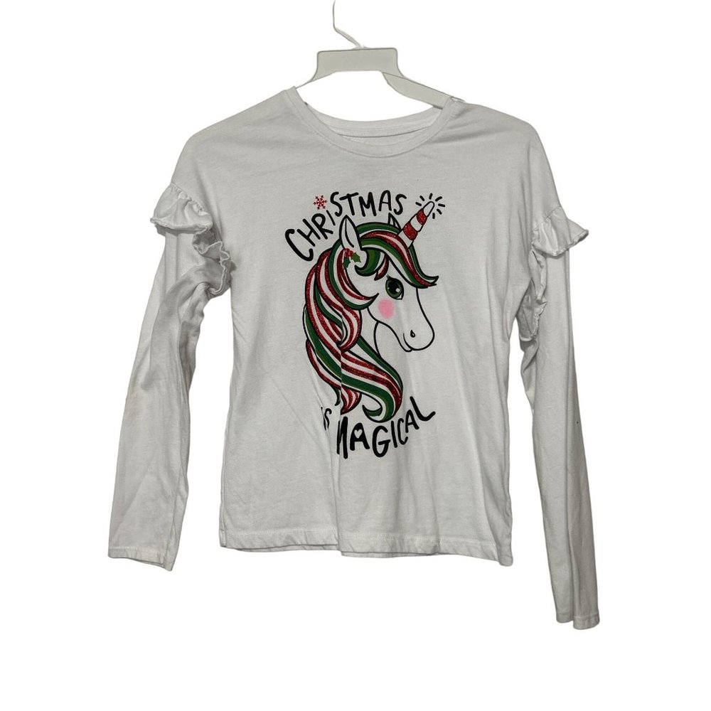 Holiday Time Christmas is Magic Unicorn Long Sleeve Shirt Girls L 10/12 1590